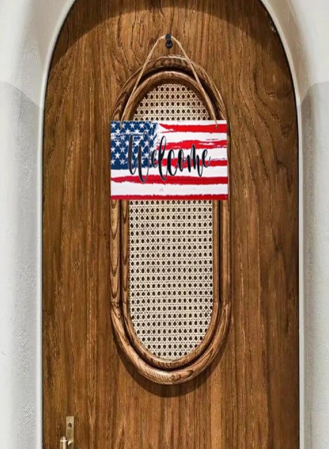 Borhmty Wood Welcome Sign for Front Door House Warming Gifts New Home American Flag Sign Patriotic Wall Decor New House Gift Ideas Wooden Welcome Sign for Farmhouse Porch Wall Art Sign Wooden Door Hanger - Image 5